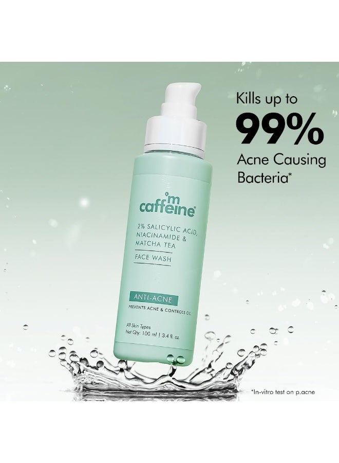 mcaffeine 2% Salicylic Acid Niacinamide & Matcha Tea Face Wash|Anti Acne Cleanser For Pimples|Suitable For Acne Prone & Oily Skin|Fights 99% Bacteria|Sulphate Free Face Wash For Women And Men-100 Ml - Image 2